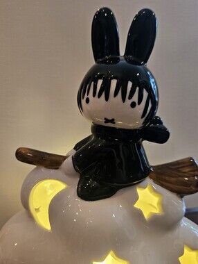 Miffy Black Ceramic Bunny Witch on A white cloud With Stars & A Moon.